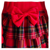 Abito velluto rosso con gonna a balze in tartan