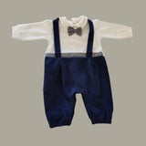 Tutina ciniglia luxury stile salopette in velluto blu con papillon