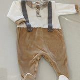 Tutina ciniglia luxury panna e beige con bretelle