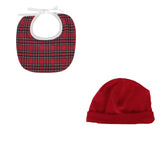 Klaiadì  coordinato natale in tartan bavetta e cuffietta