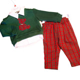 Klaiadi' completo con maglioncino verde e pantalone scozzese