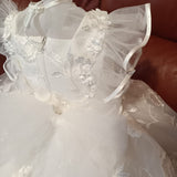 Abito battesimo/ cerimonia sartoriale luxury con pizzo e fiori a rilievo con Swarovsky interni