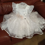 Abito battesimo/ cerimonia sartoriale luxury con pizzo e fiori a rilievo con Swarovsky interni