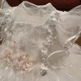 Abito battesimo/ cerimonia sartoriale luxury con pizzo e fiori a rilievo con Swarovsky interni