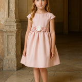 Klaiadì abito con cintura in vita di fiori  colore rosa junior cod.KD21787J