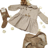   abito per neonata gymp beige a quadretti  in caldo cotone abbinate color beige e marrone