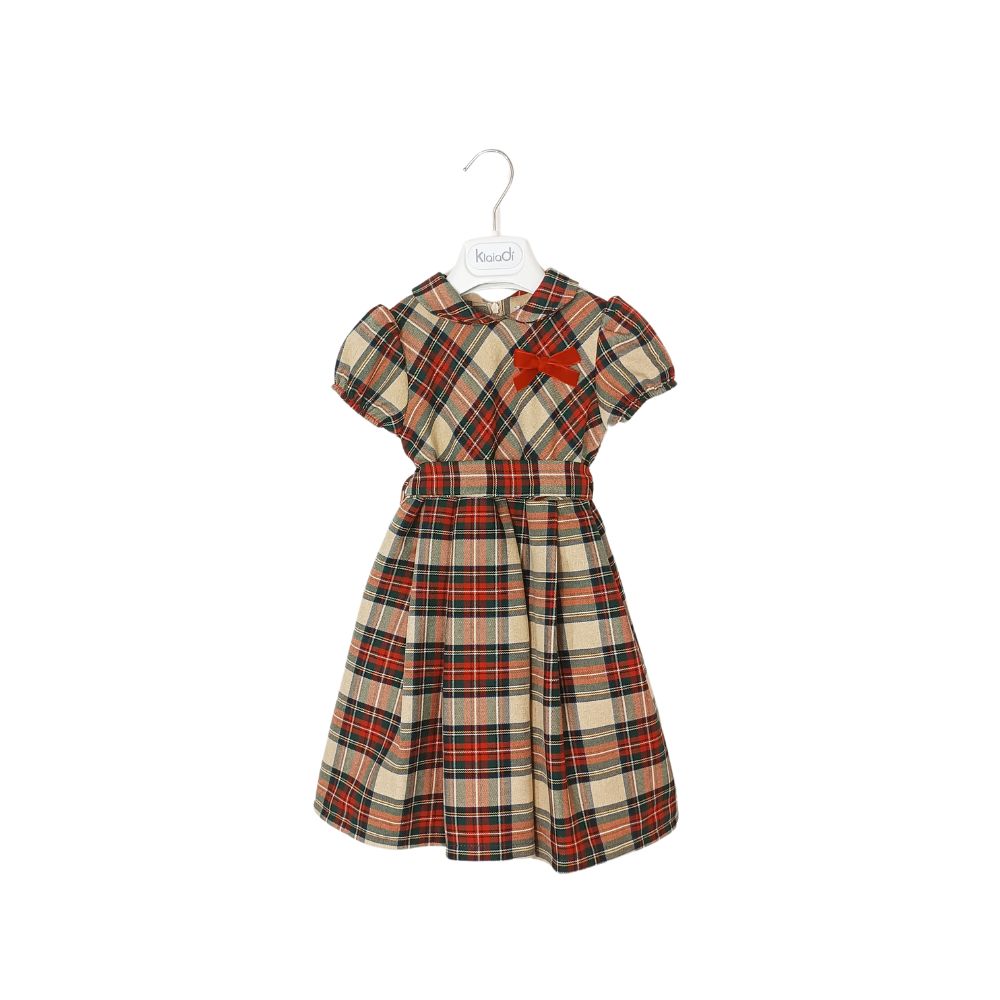 abito in tartan manica corta  per bambina con fiocco rosso di velluto 