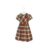 abito in tartan manica corta  per bambina con fiocco rosso di velluto 