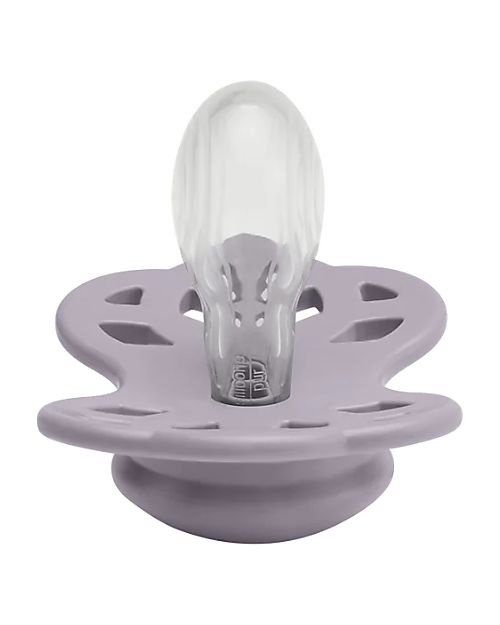 ciuccio simmetrico in silicone di colore viola bibs