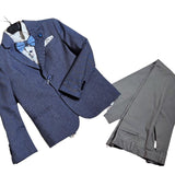 completo-bambino 4 pezzi con giacca camicia papillon e pantaloni spezzato blu marino e grigio