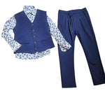 completo bambino pantaloni e gilet con camicia coordinata colore blu marino