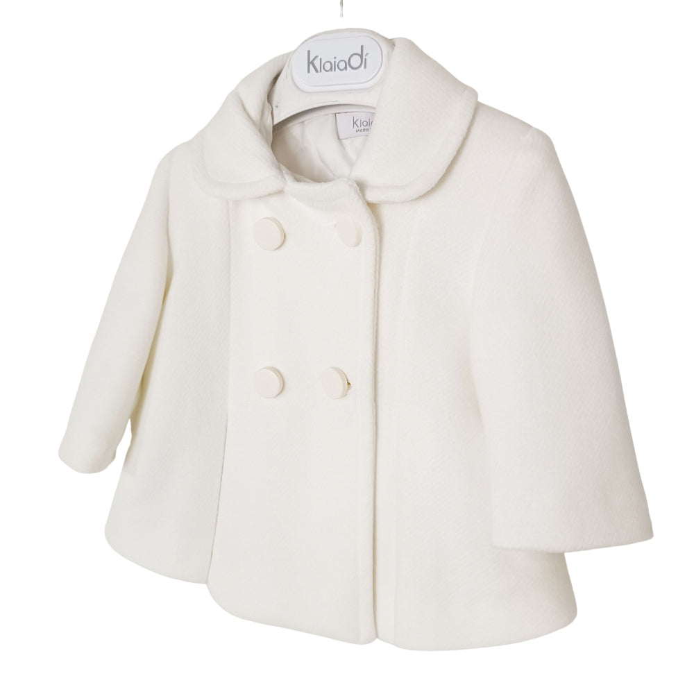 cappottino con baschetto coordinato di panno colore panna per neonata