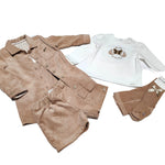 completo per neonata shorts e camicione in velluto beige con maglia coordinata