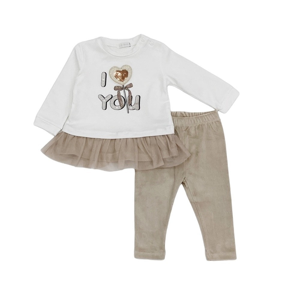 completo panna beige  leggins ciniglia I love you