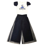 completo maglia panna e pantagonna blu per ragazza