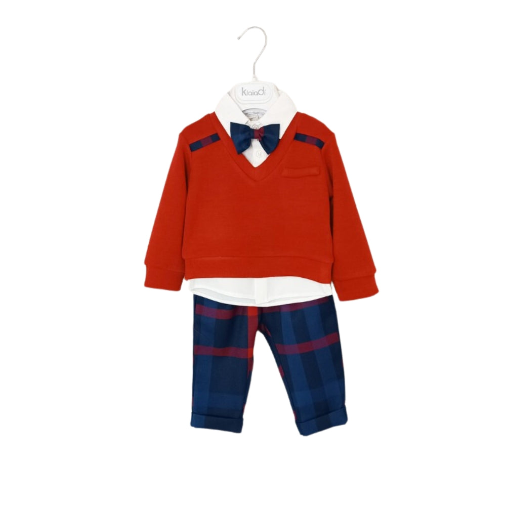 completo rosso e blu tartan per bambino di klaiadì 