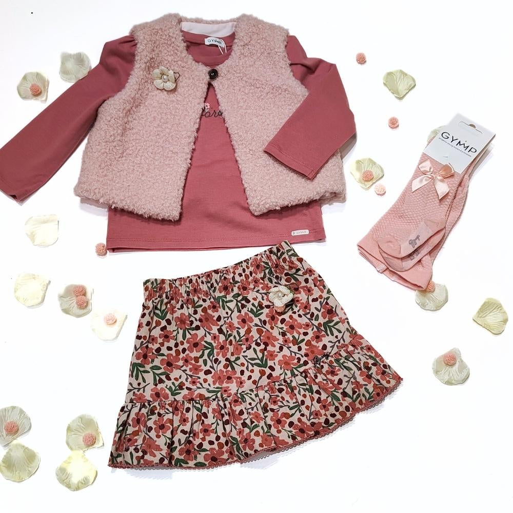 completo tre pezzi gonna maglia pelliccia rosa con calze abbinate  multicolour bambina-gymp