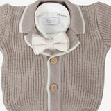 Klaiadì completo battesimale 5 pz. salopette tortora e beige a quadri