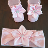 SET FASCETTA E SCARPINE CON ROSA E SWAROVSKY CON FIORE