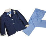 completo da cerimonia giacca blu rigata con pantalone polvere da bambino