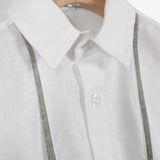 Klaiadì completo  neonato due pezzi con camicia lavorata e bermuda in  cotone e  lino bianco e verde salvia