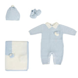 SET DI 4 PZ. misto lana celeste con pon pon