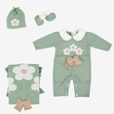 SET DI 4 PZ. misto lana verde salvia con fiore