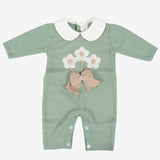 SET DI 4 PZ. misto lana verde salvia con fiore