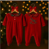 Klaiadì Tutina ciniglia rossa e in tartan con roselline