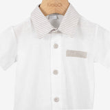 Klaiadì completo  neonato due pezzi con camicia con colletto a righe e bermuda in  cotone e  lino beige