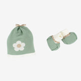SET DI 4 PZ. misto lana verde salvia con fiore