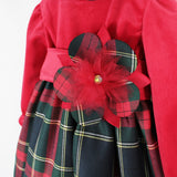 Klaiadì abito rosso e  in tartan con fiore gioiello