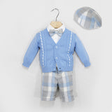 Klaiadì completo battesimale 5 pz. celeste a quadri