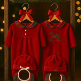 Klaiadì Tutina ciniglia rossa e in tartan con roselline