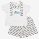 Completo  neonato due pezzi con macchinina rigata