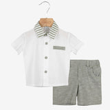 Klaiadì completo  neonato due pezzi con camicia con colletto a righe e bermuda in  cotone e  lino