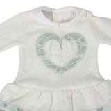 CUORICINO MIO Clinico due pezzi panna e verde con cuoricini misto lana