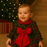 Klaiadì abito in tartan con fiocco  in velluto rosso