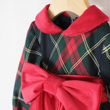 Klaiadì abito in tartan con fiocco  in velluto rosso