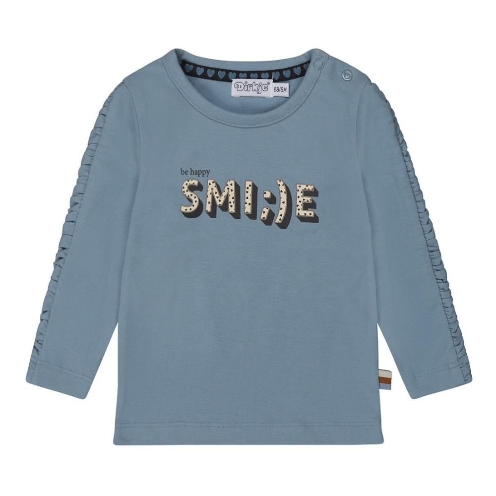 maglia per bambina in caldo cotone celeste con scritta smile