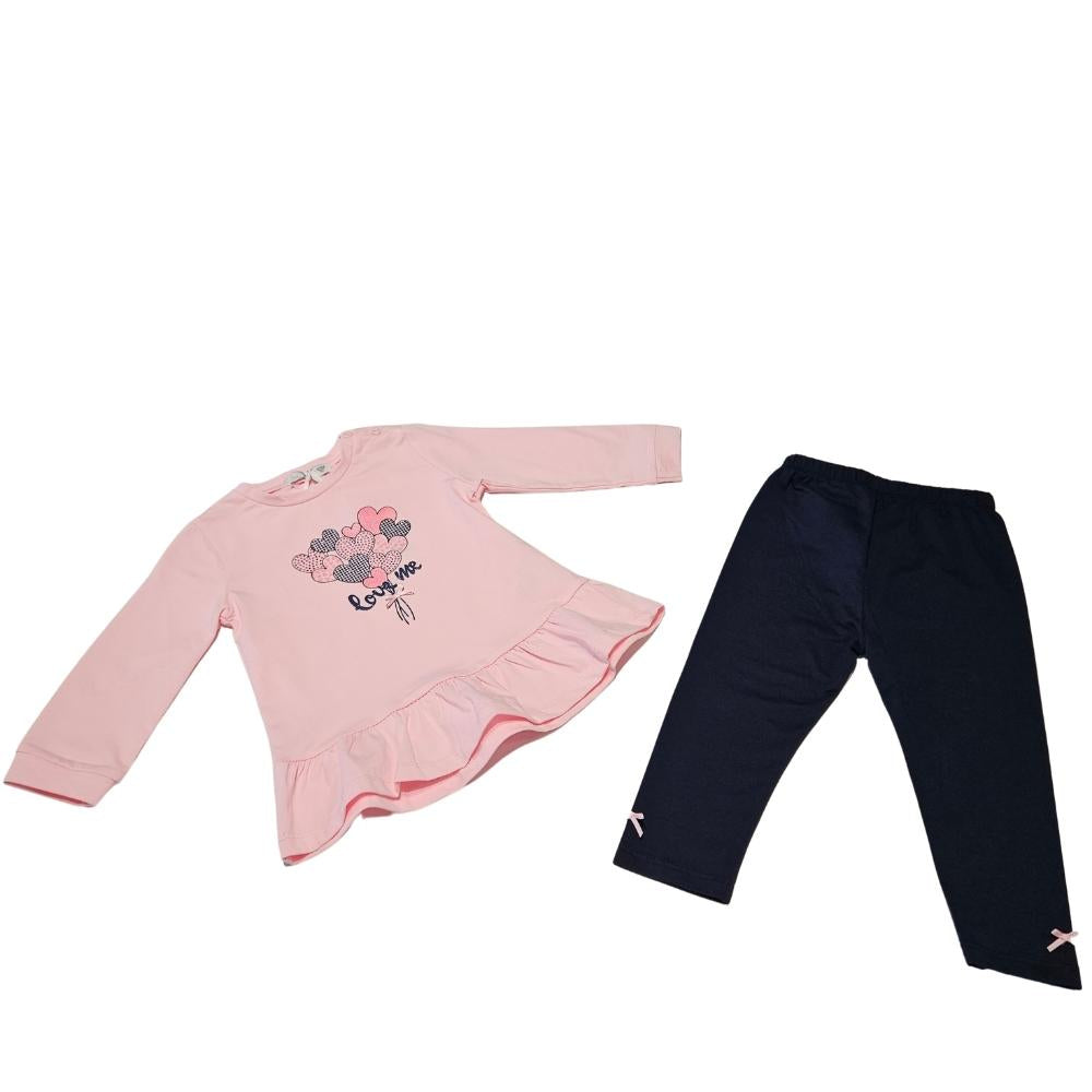 completo con maglietta a manica lunga rosa e pantalone nero per bambina