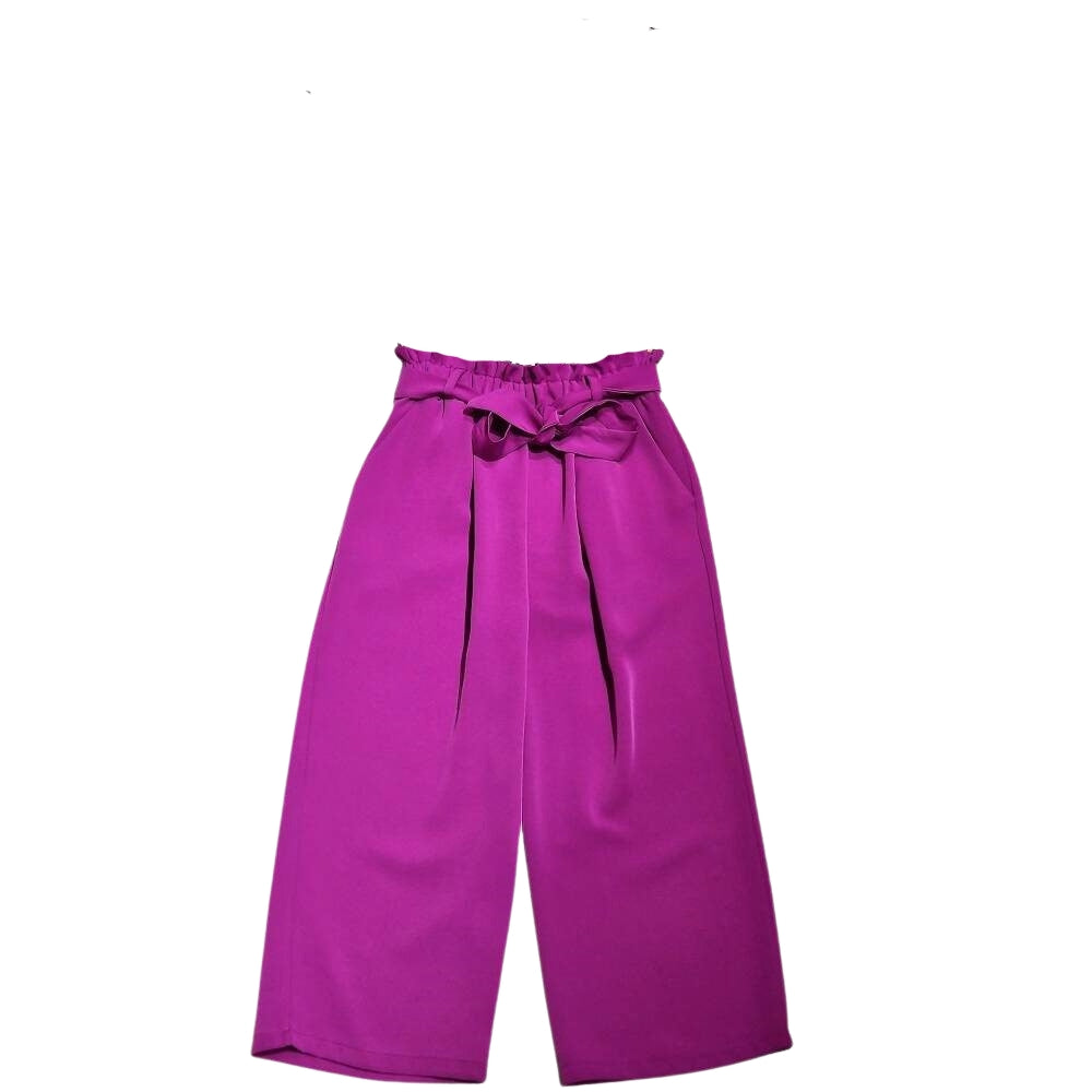 pantaloni per bambina color prugna con elastico e cintura in vita