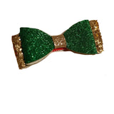 Fermaglio con fiocco glitterato verde e oro