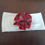 Fascetta natalizia bianca con fiore in tartan a balze  centrale