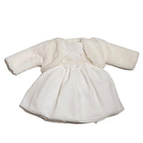 Klaiadì abito battesimale di chiffon con pois gold sul corpino CON PELLICCIA INCLUSA  cod. ba306b