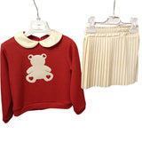 Completo rosso e oro glitterato con orsetto e cuoricini