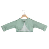 Klaiadì abito in mikado  bianco con cintura verde salvia con perline e fiocco cod.21788