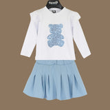 Piccola Lù completo polvere con gonna a pieghe e t-shirt manica lunga con orsetto cod.ML10919