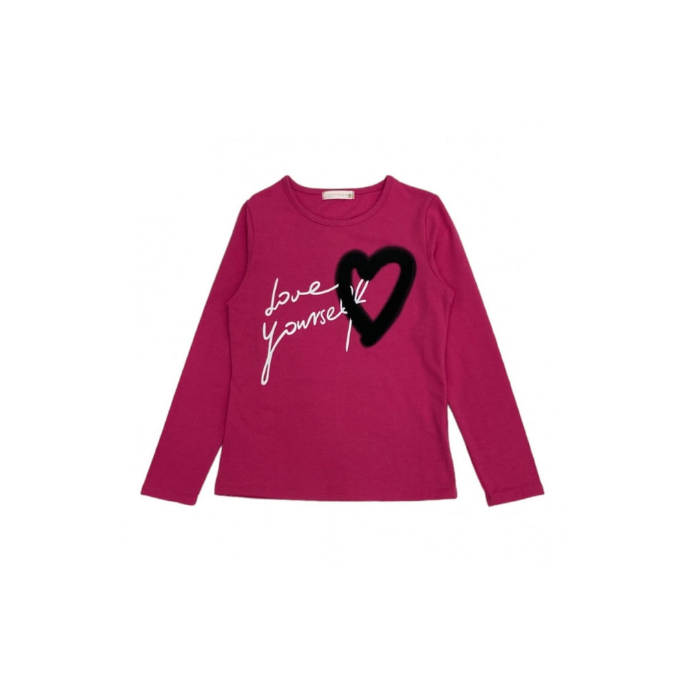 maglia a manica lunga fucsia con cuore nero per ragazza