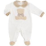 Tutina con colletto di ciniglia  bianco  e beige orsetto